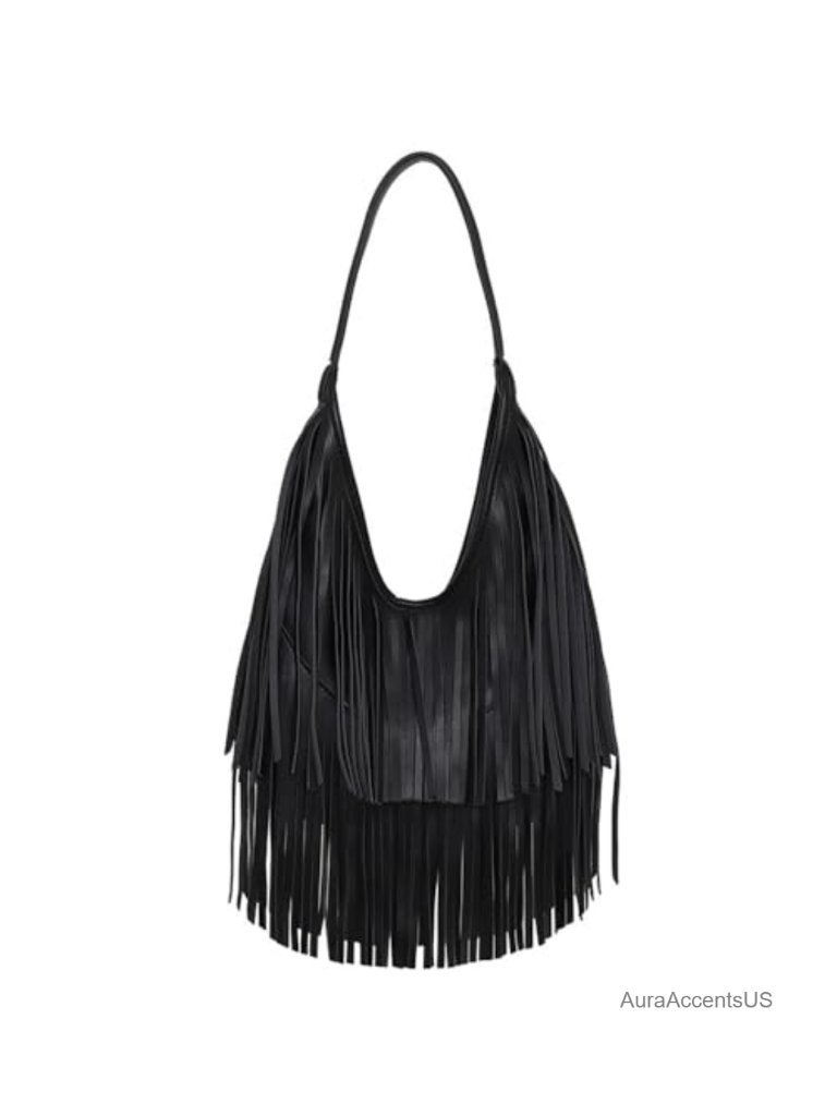 Fringe Hobo Shoulder Bag Vegan Leather Layered Tassel Women Purse